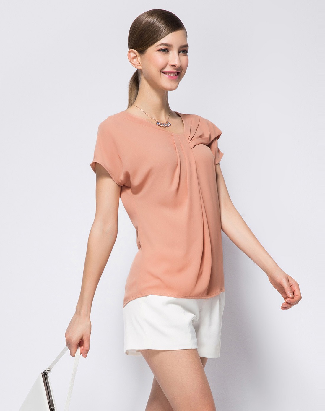 深肉粉色百搭雪纺衫