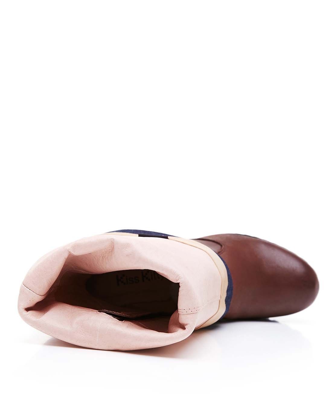 女鞋反季清仓专场咖啡色油蜡小牛皮/荧光蓝色牛仔布高靴s22715-03gd