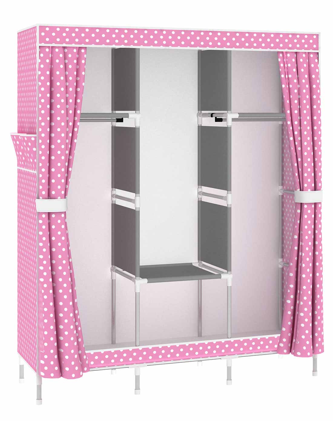 新品宜家简易布衣柜粉色圆点