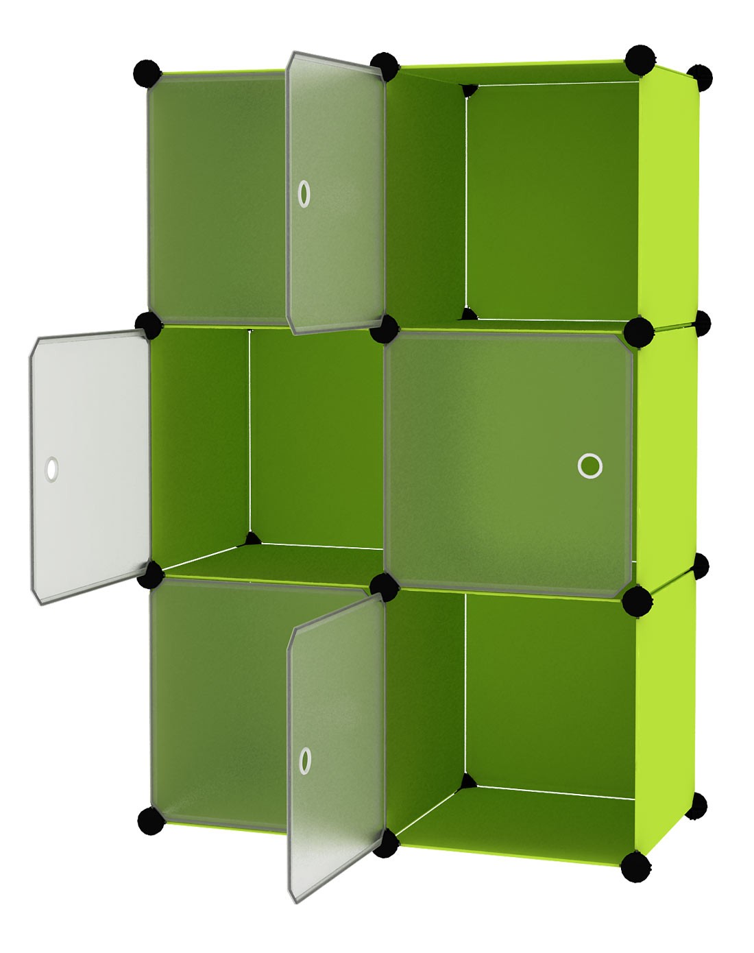 魔片六格收纳柜果绿色配本色门