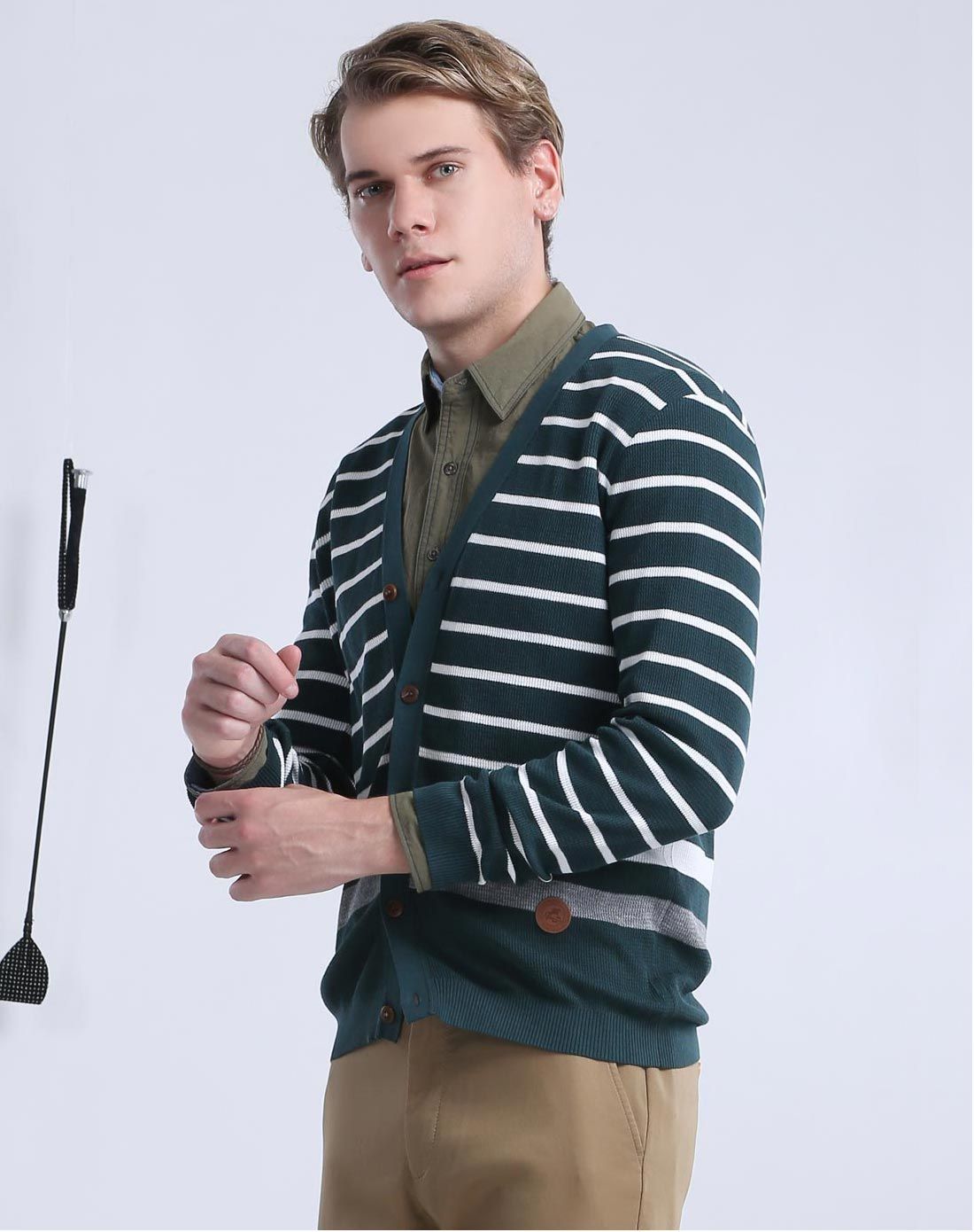 felix buhler绿条 桑蚕丝混纺棉麻条纹针织开衫f4129002-410_唯品会