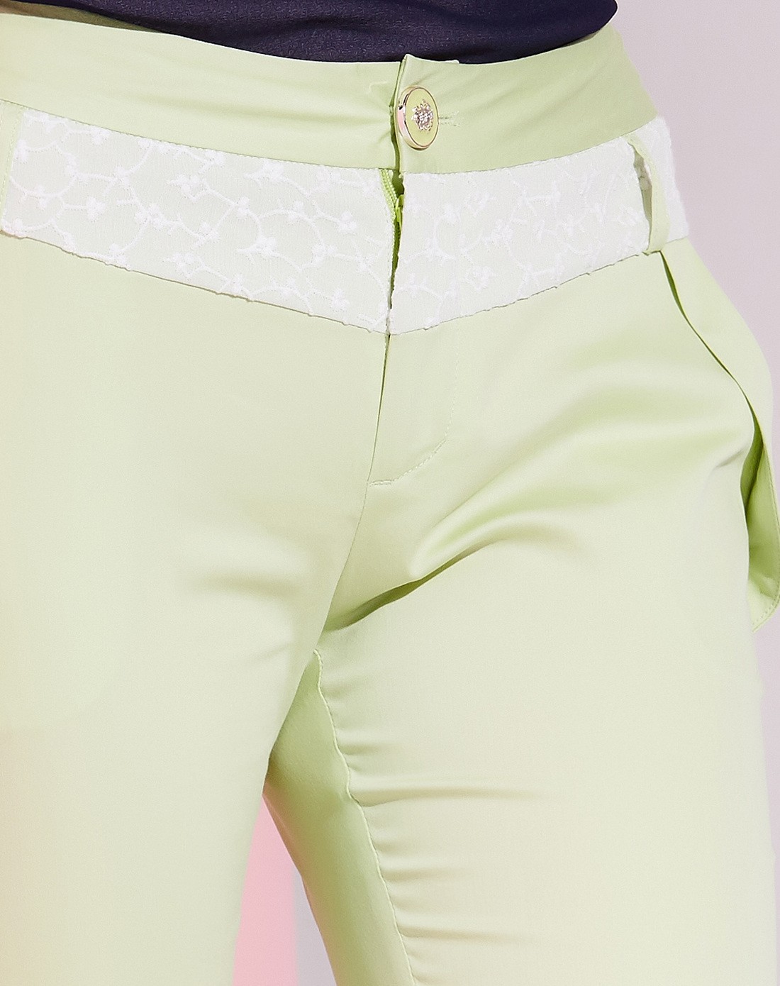 衣香丽影浅黄绿色休闲七分裤34263024c42_唯品会