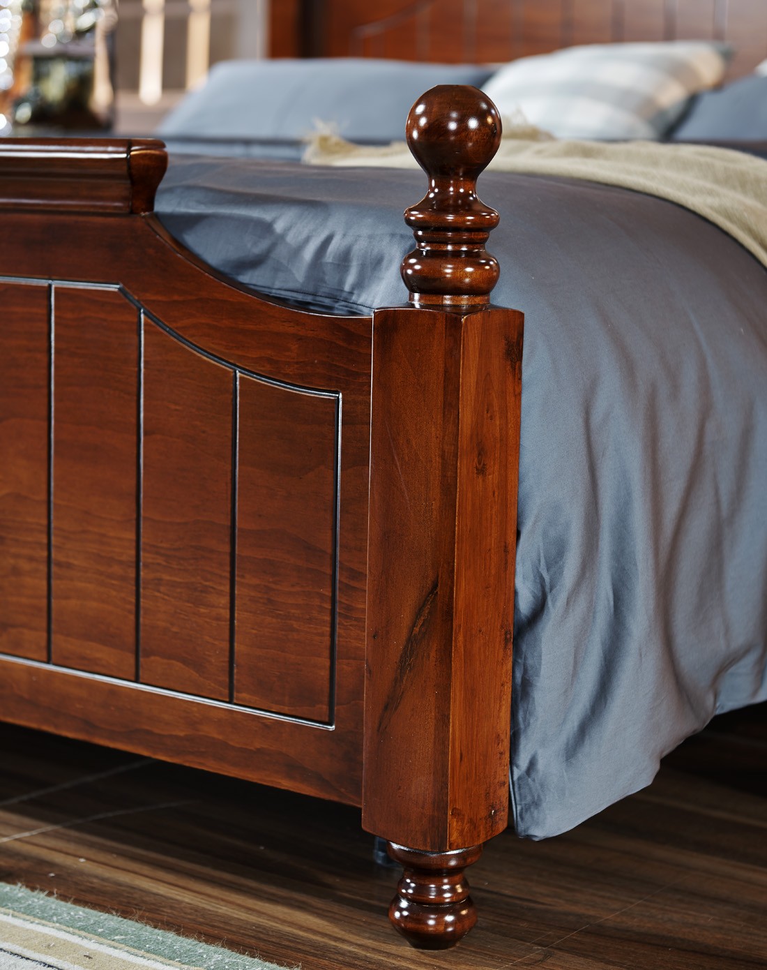 > 美式乡村实木床 卧室1.8双人床 深色复古家具