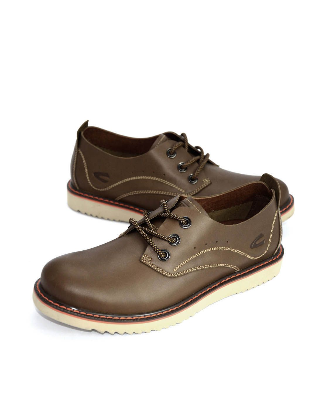 卡其色牛皮休闲低帮大头鞋