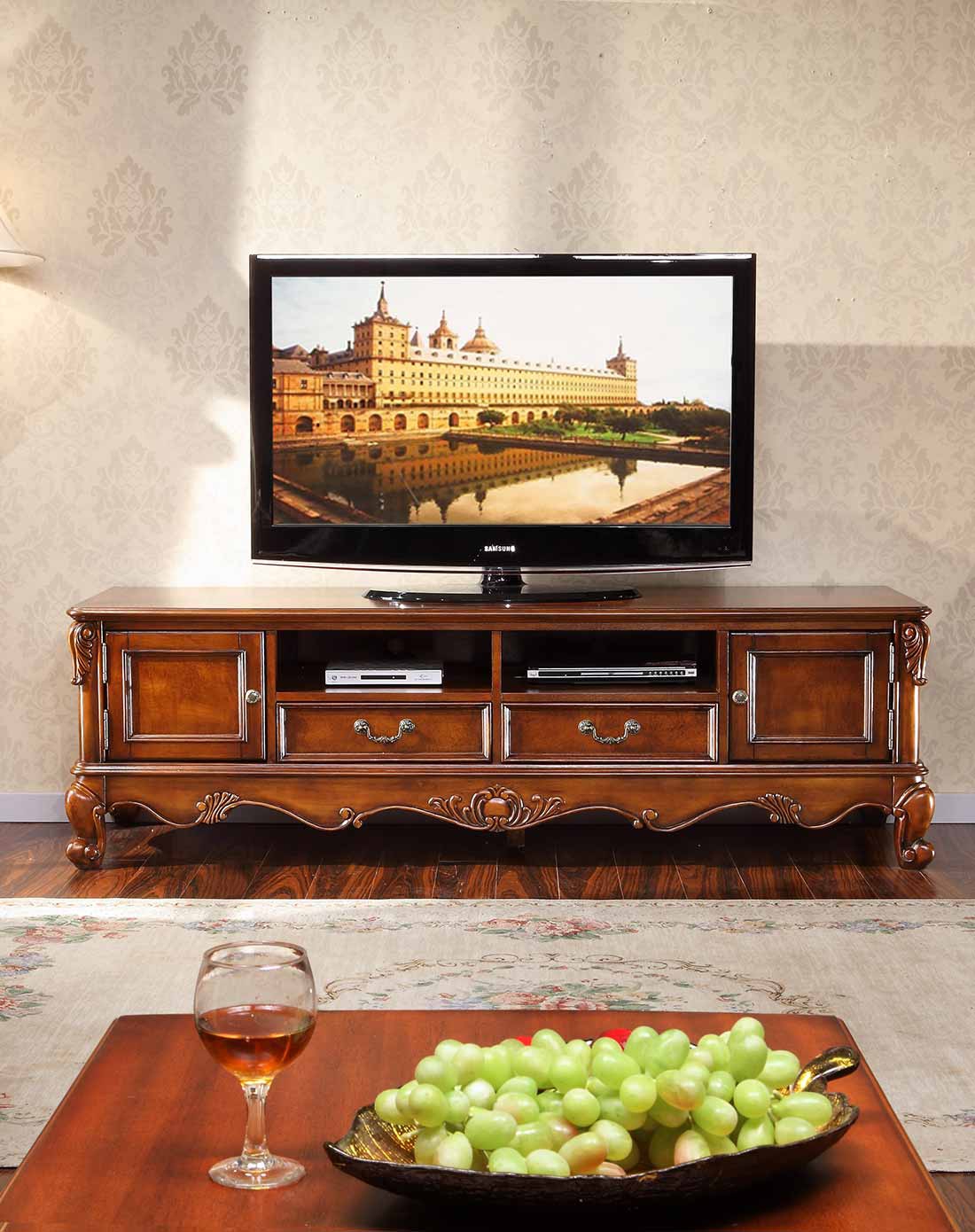 > 美式实木 电视柜 手工雕刻h6164 【尊贵版】