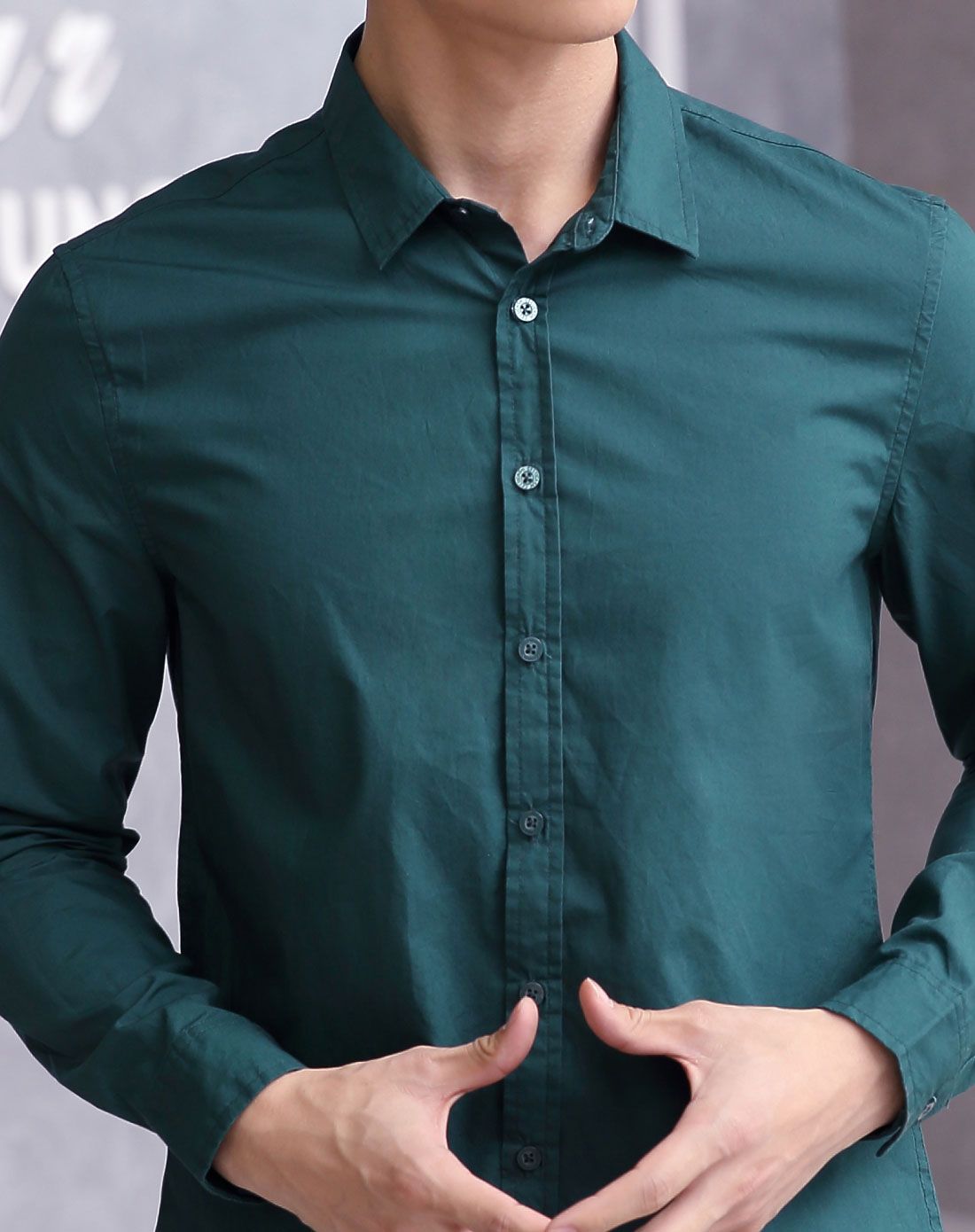 (特惠)男款墨绿时尚青春休闲衬衫