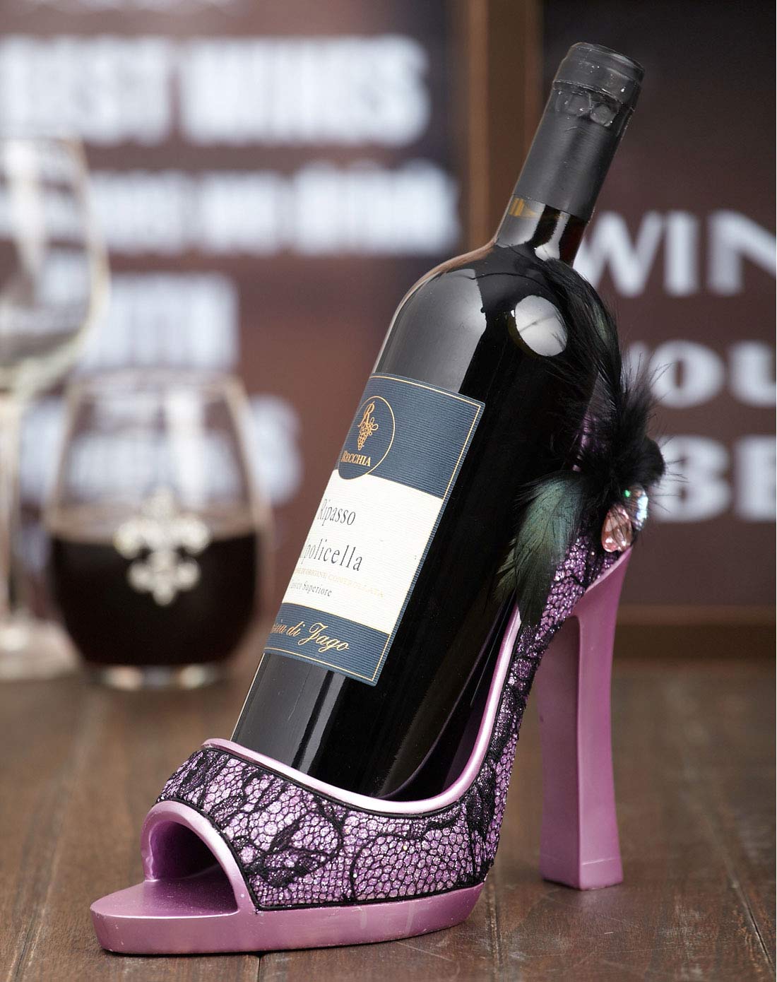 特紫色蕾丝手工艺树脂 面料高跟鞋红酒架