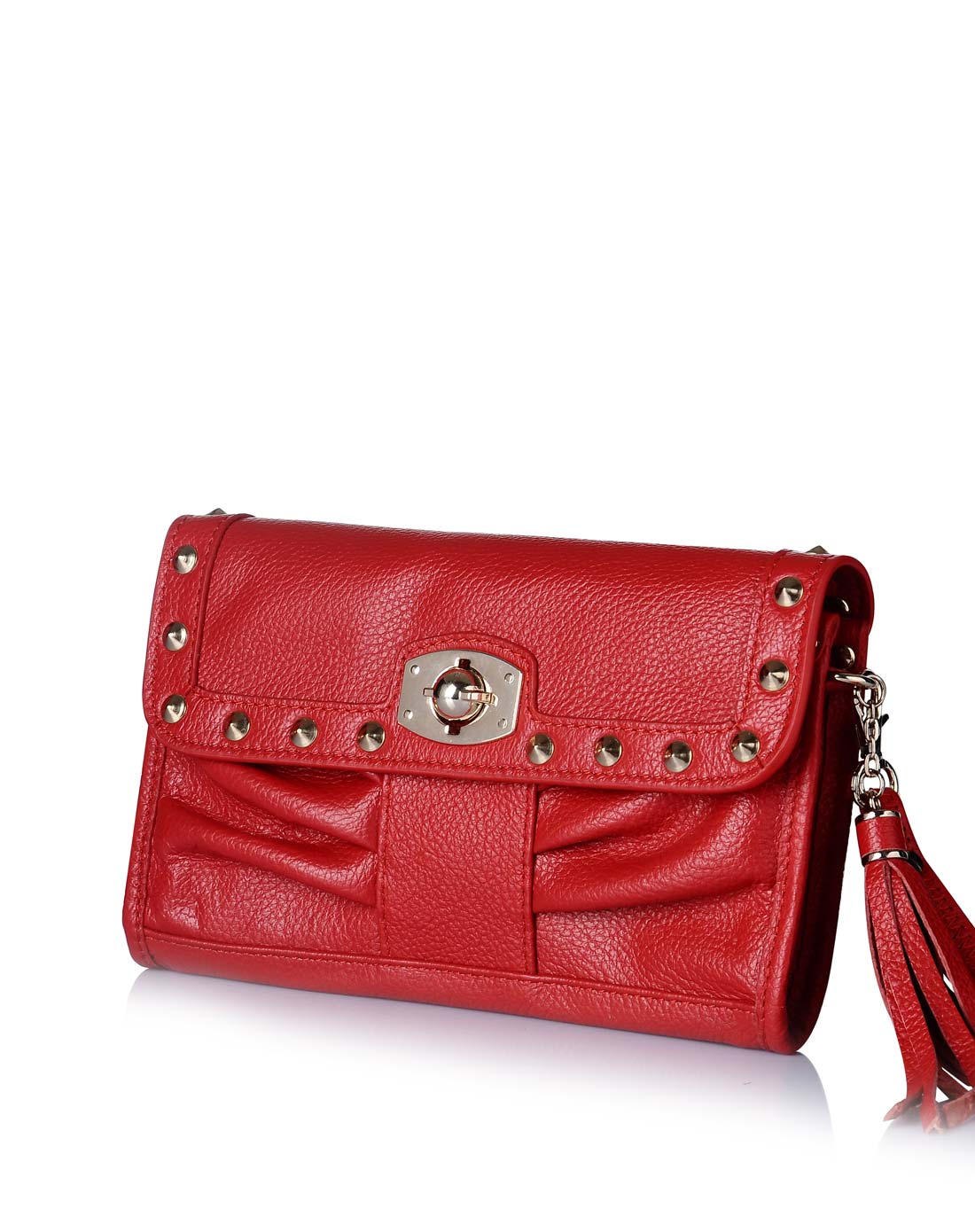 女款红色潮流柳钉手拿包