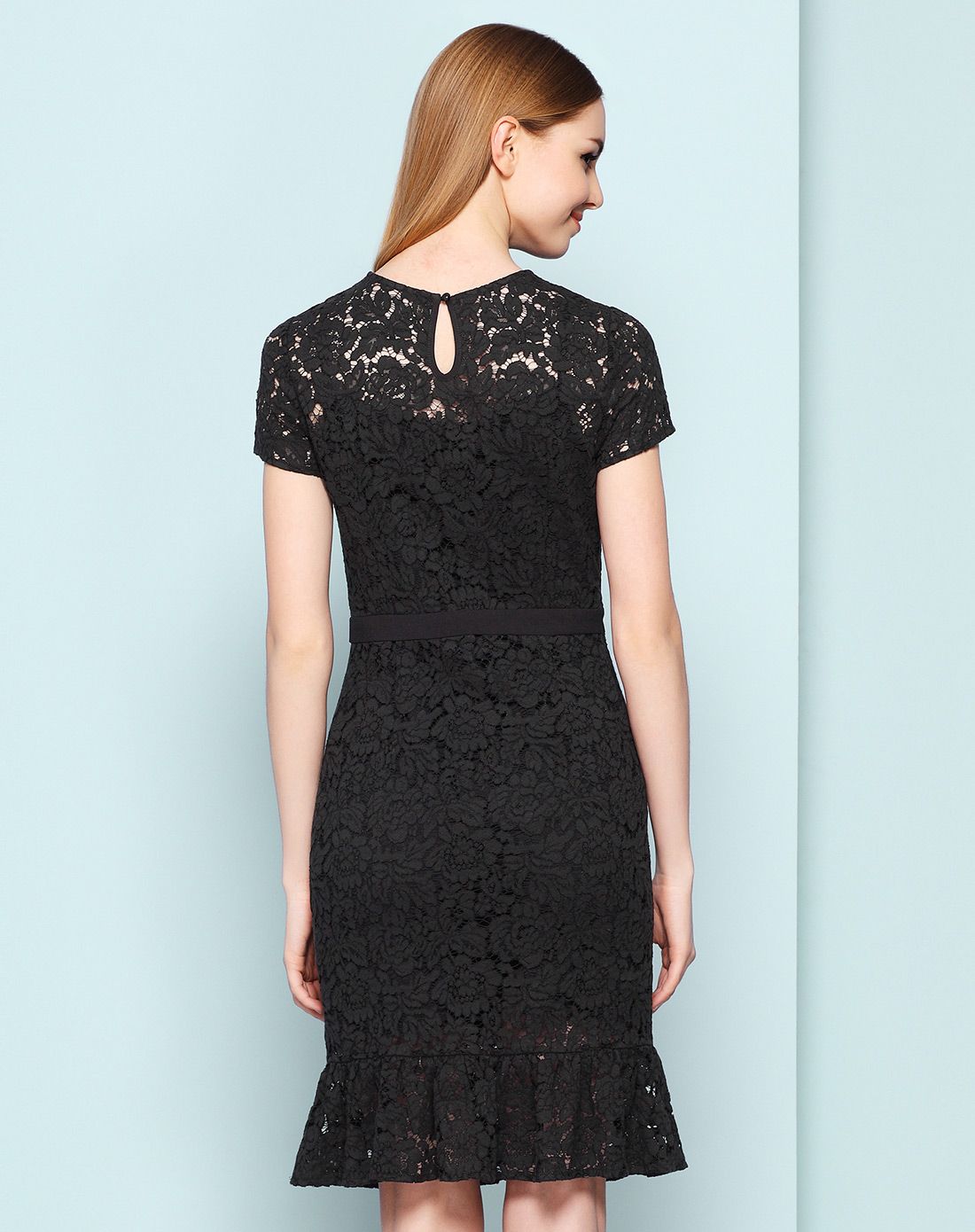 osa黑色精致蕾丝荷叶边连衣裙sl5050221000a_唯品会