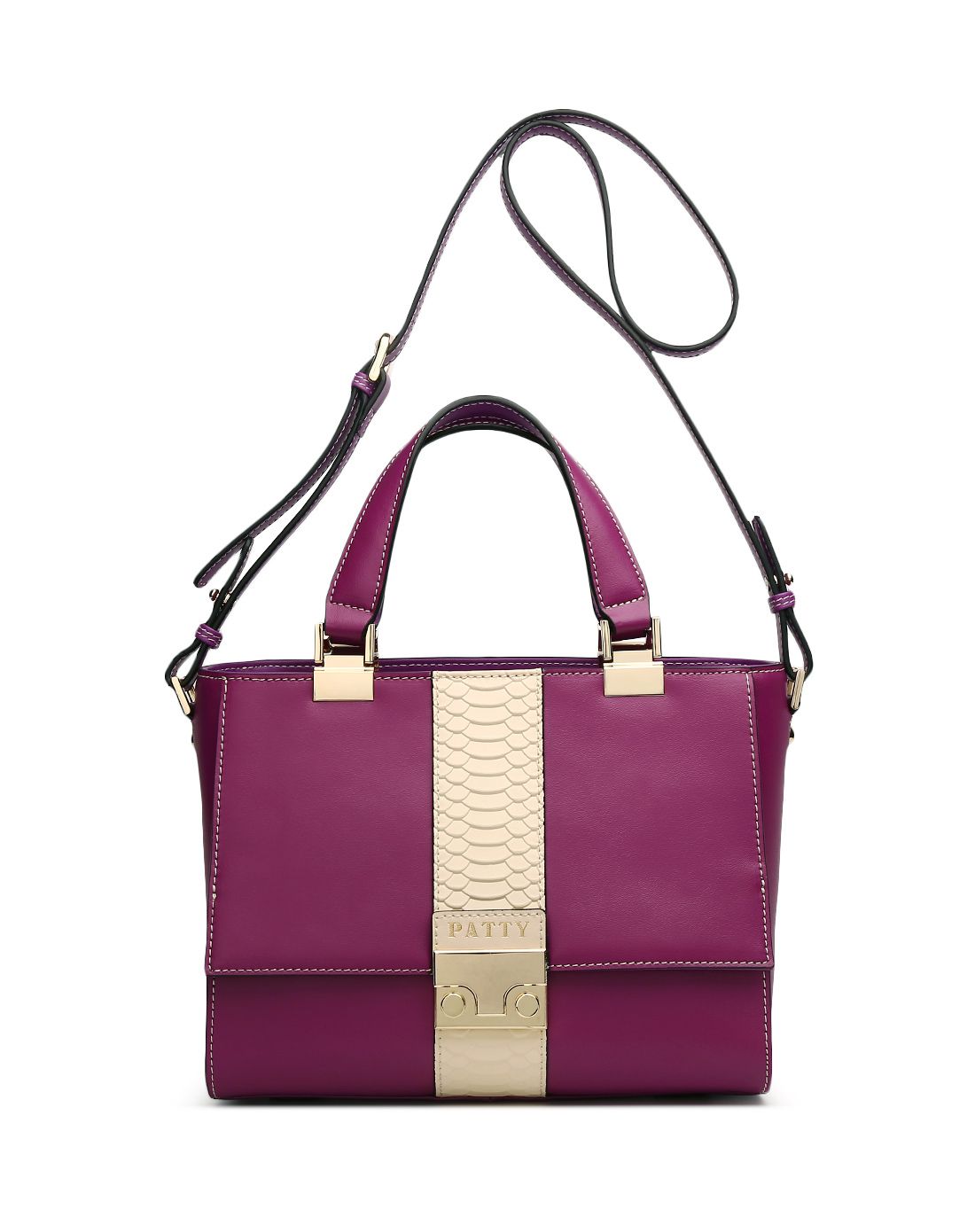 新客专享-芭迪patty品牌新客专场女士紫白撞色欧美时尚手提单肩包p15