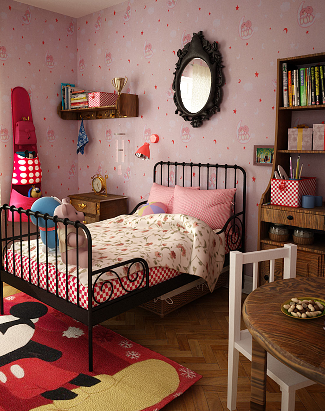 粉红色环保儿童房无纺布墙纸