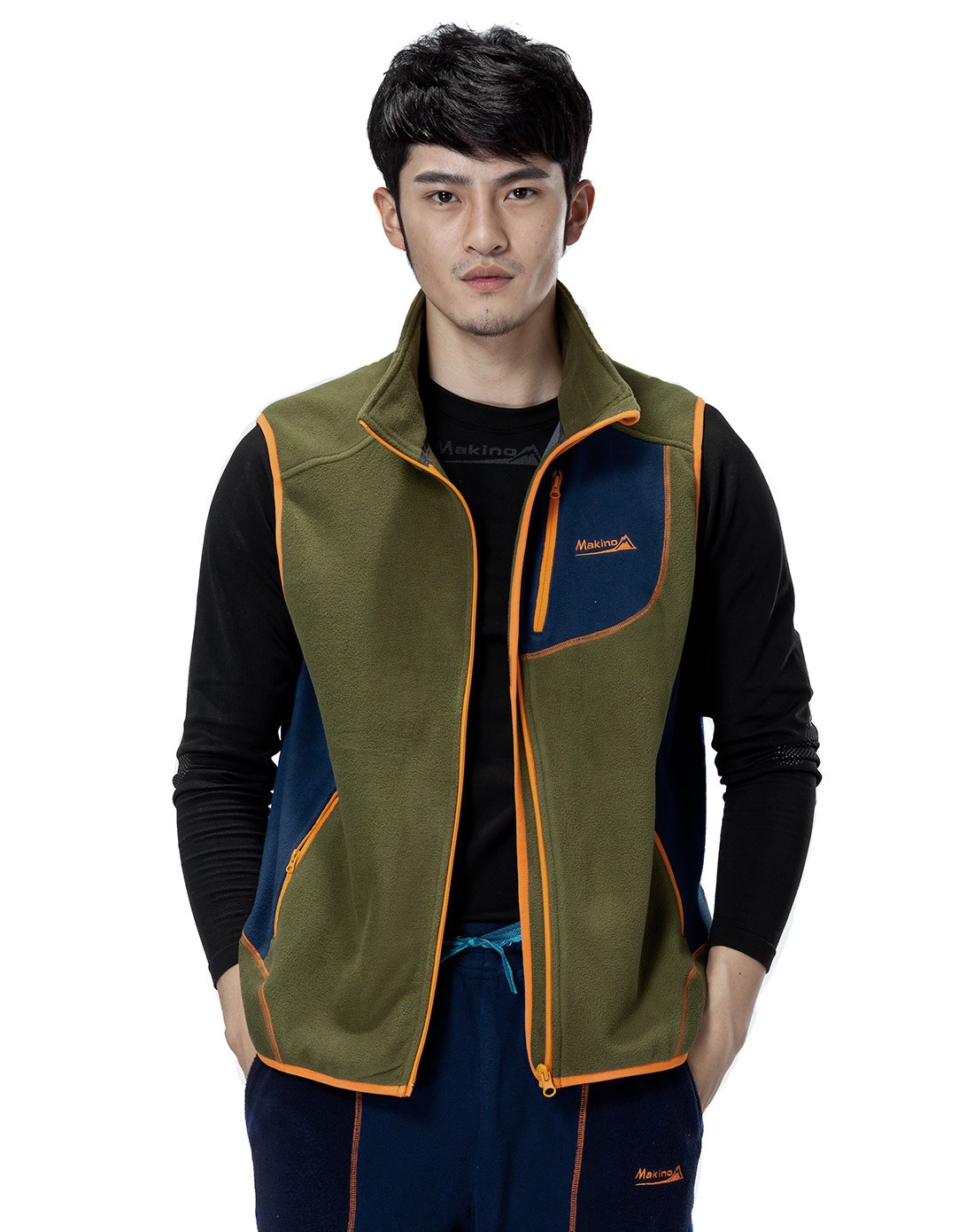 撞色拼接 男款橄榄绿/藏青抓绒衣