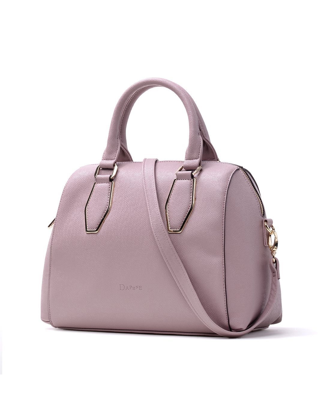 达芙妮软面金属扣粉色手提包