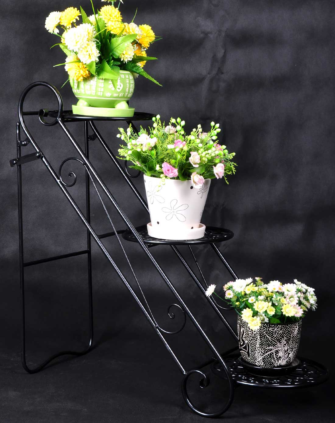 黑色铁艺阶梯型花盆架