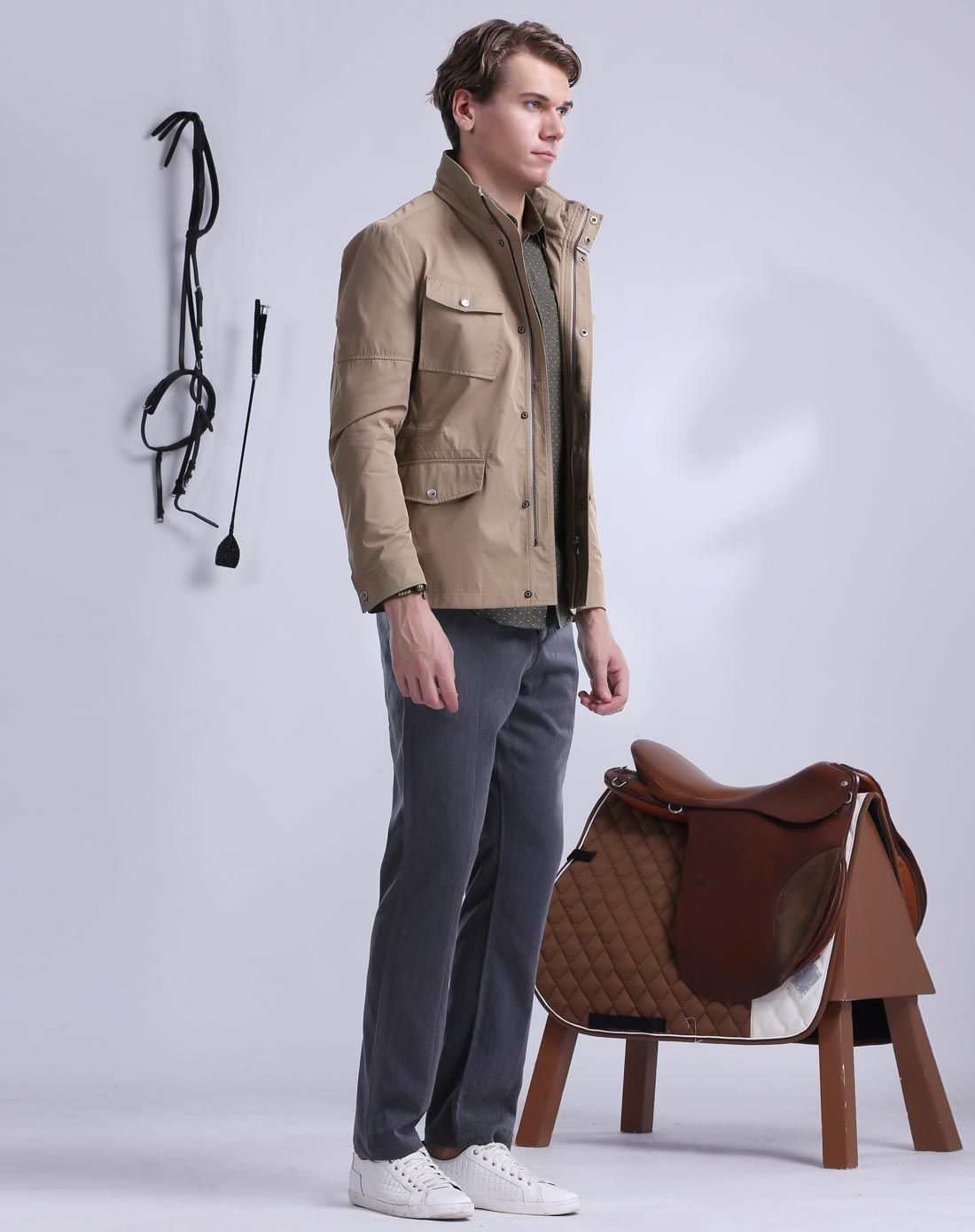 驼咖色多口袋猎装休闲舒适夹克