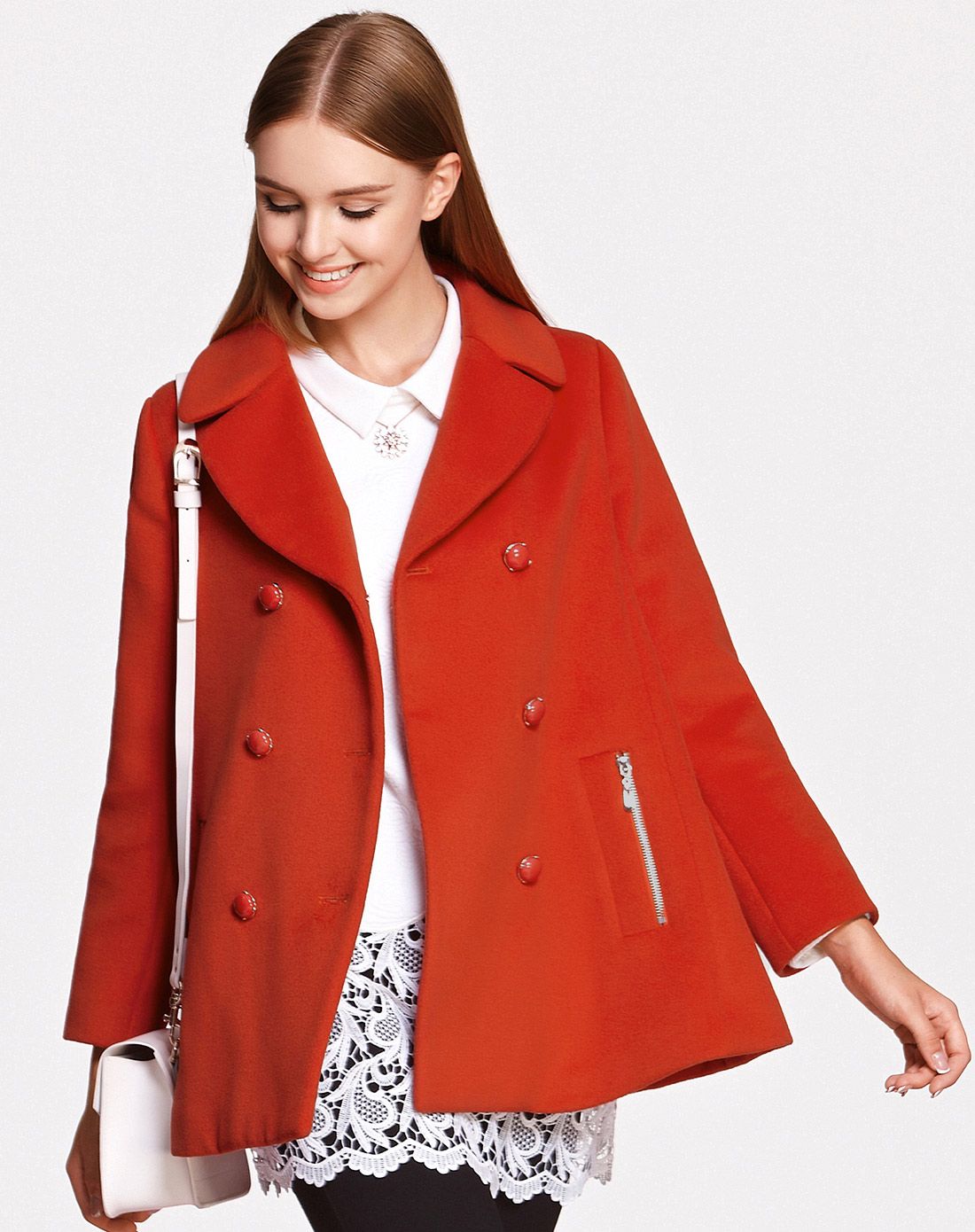 橙红色甜美时尚大衣