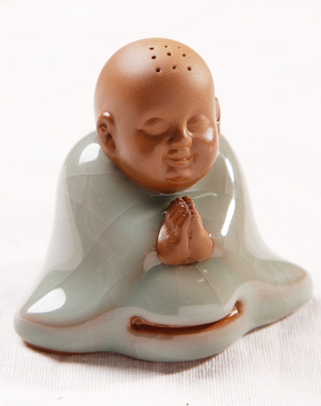 静坐小沙弥茶宠 品质汝瓷 德化工艺 釉色光润 开片纹路 悟道人生