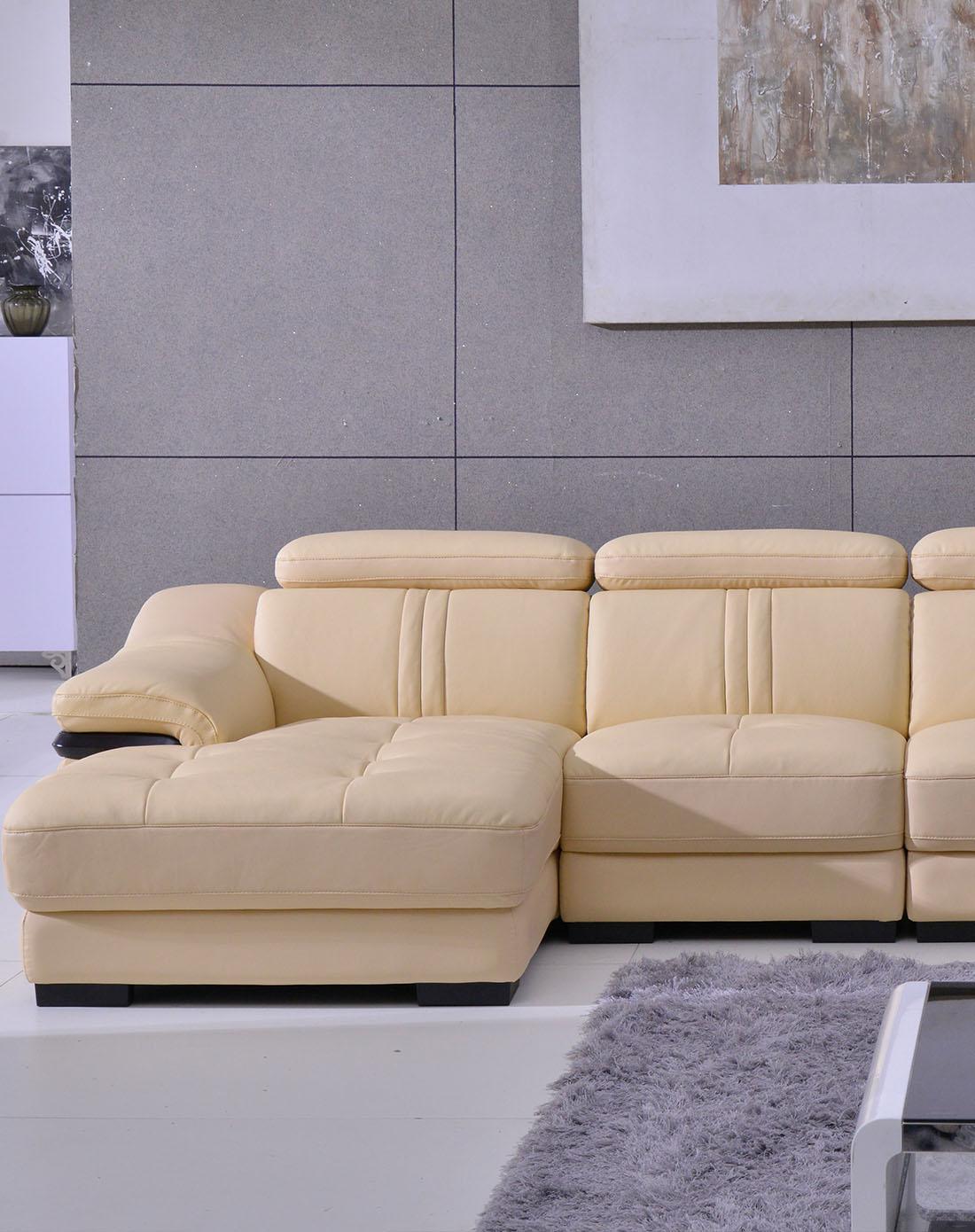 > 现代简约米黄色真皮沙发3 左贵妃3007